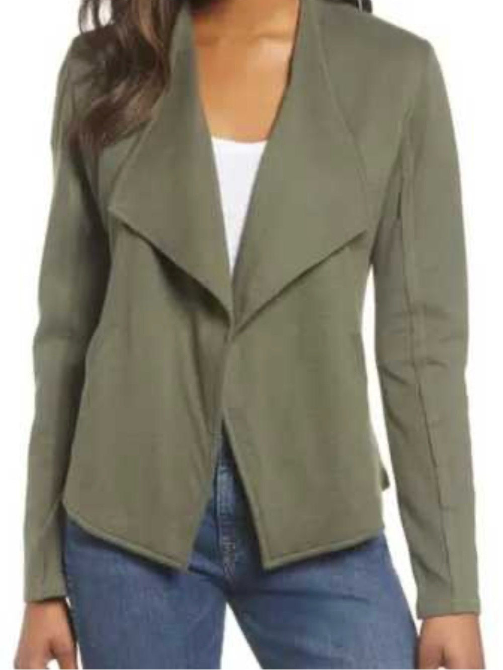 Caslon Olive Draped Open-Front Women's shirt